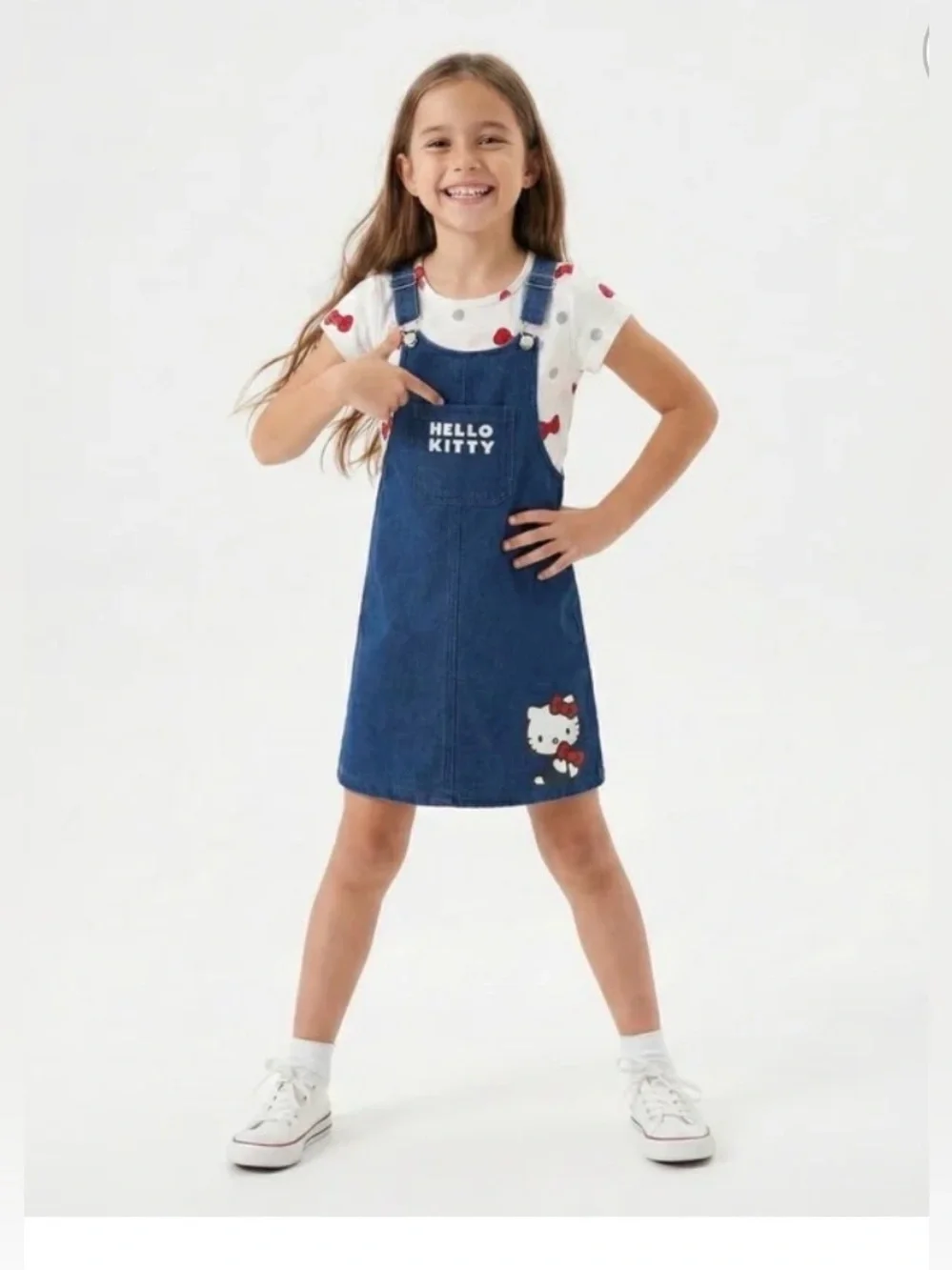 Hello Kitty Sanrio Adjustable Jumper Denim Dress & Shirt, 2 piece set! Size: 10